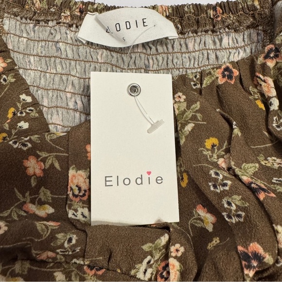 Elodie Floral Puff Sleeve Square Neck Peasant Top Brown Small NWT - Picture 6 of 8